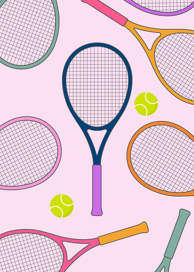 Colorful Tennis Rackets and Balls Pattern