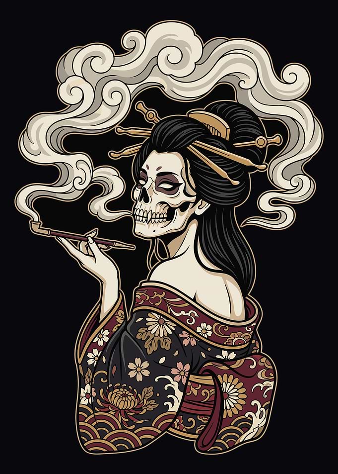 Geisha Skull Smoking Pipe