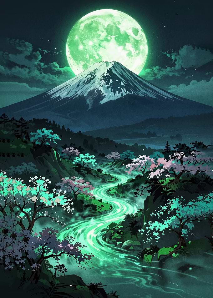 Enchanted Mountain Landscape at Night