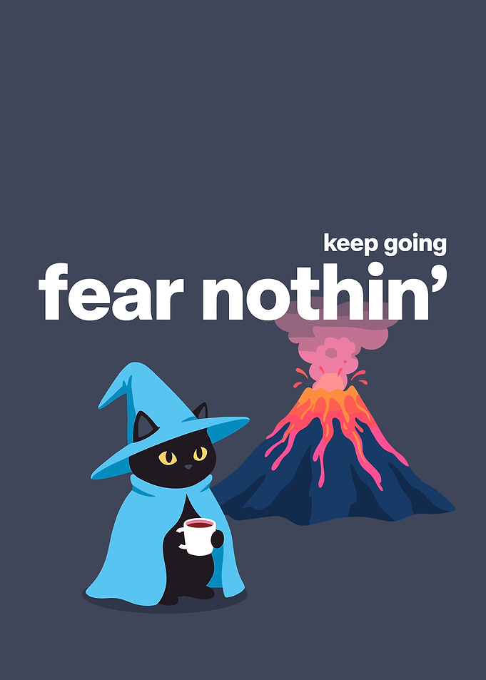 Cat wizard facing a volcano