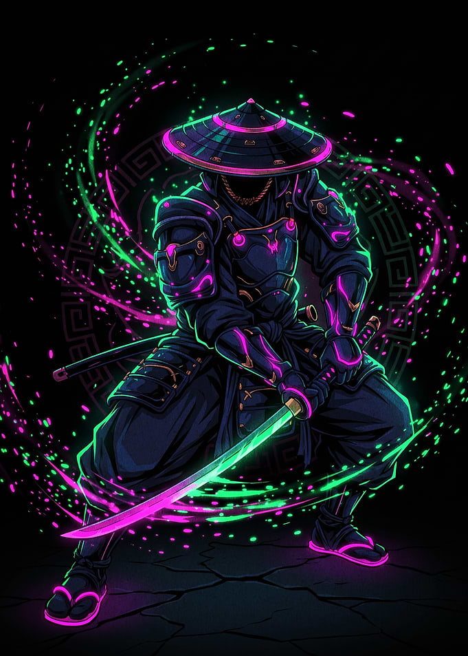 Cyberpunk Samurai with Neon Sword