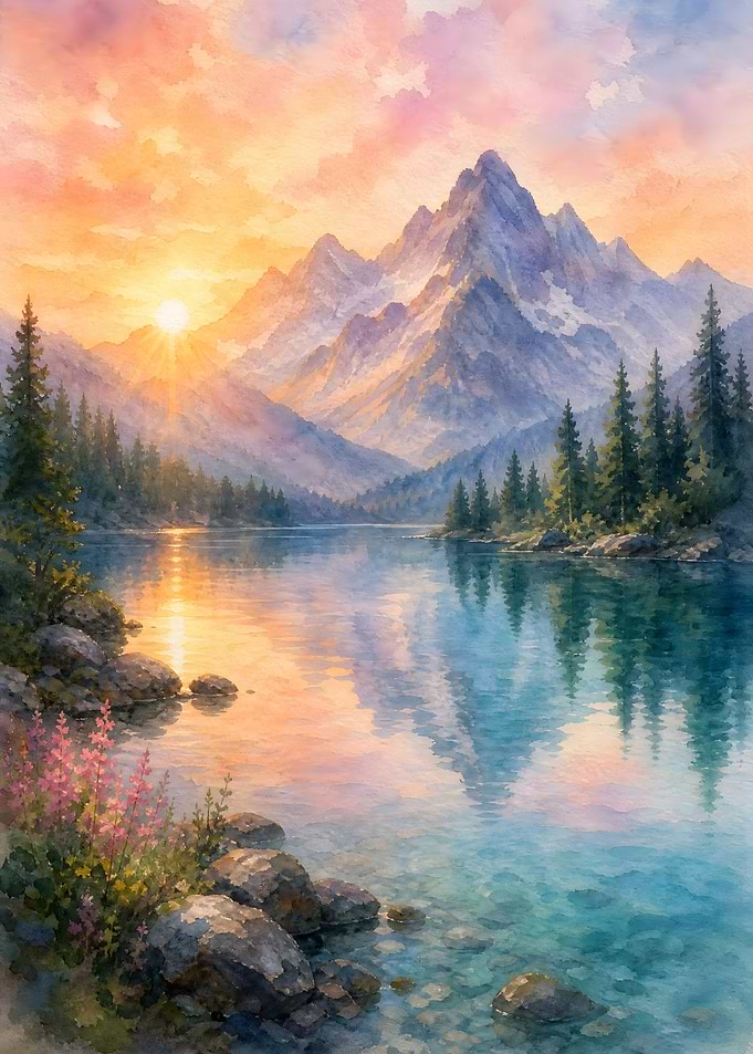 Sunrise Over Mountain Lake