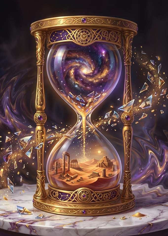 Cosmic Hourglass with Desert Ruins