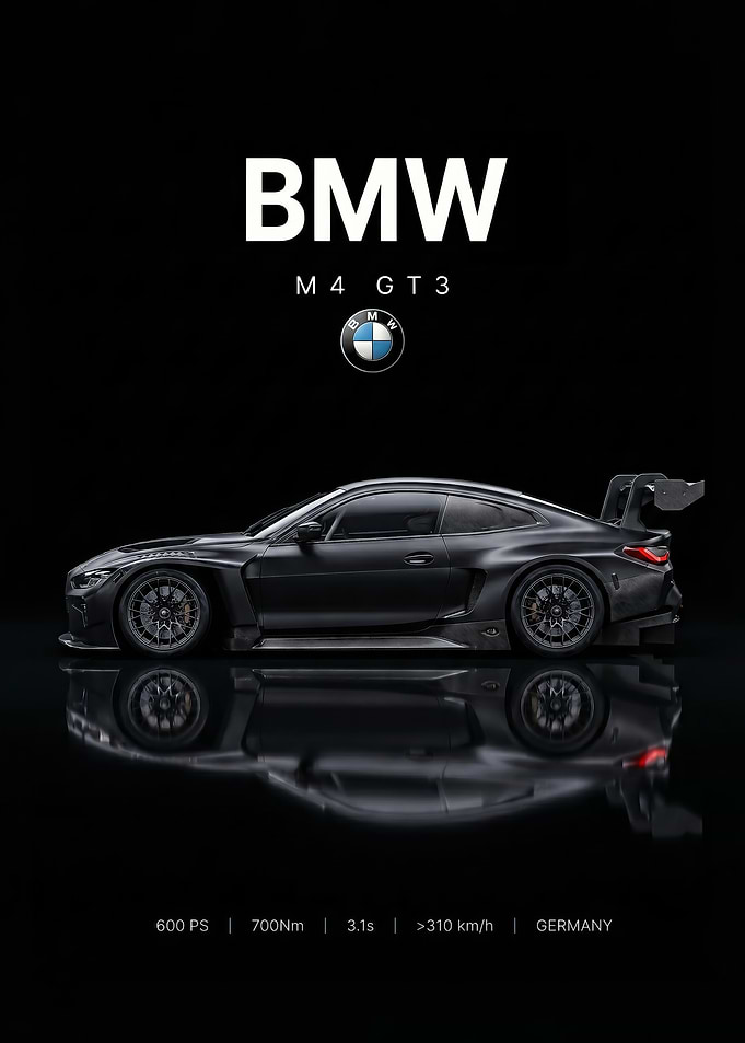 sleek black iconic BMW M4 GT3 Race Car poster