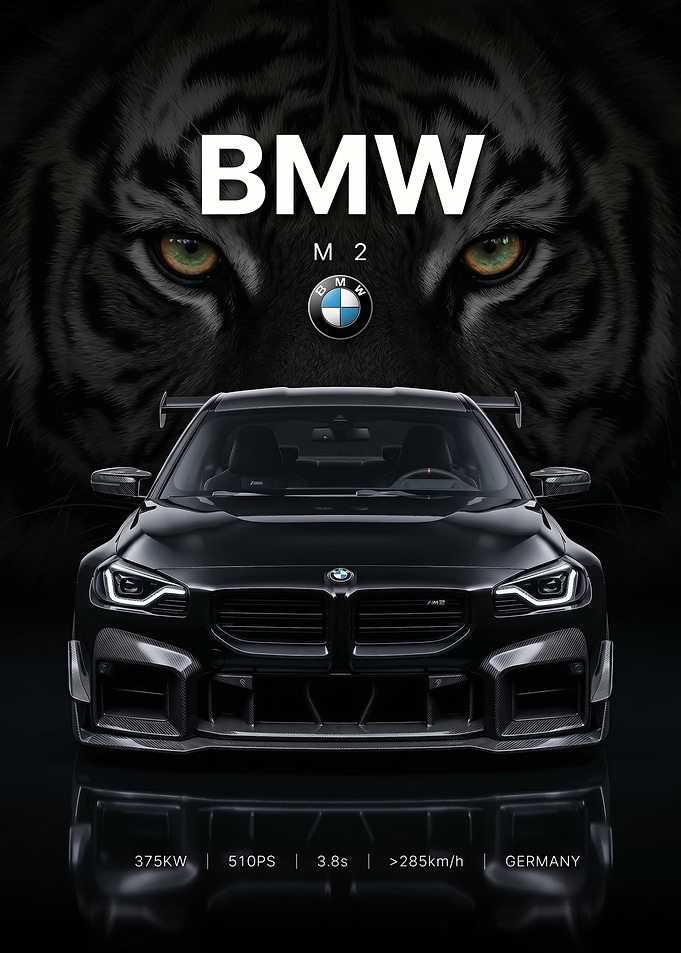 sleek black BMW M2 with Tiger Poster
