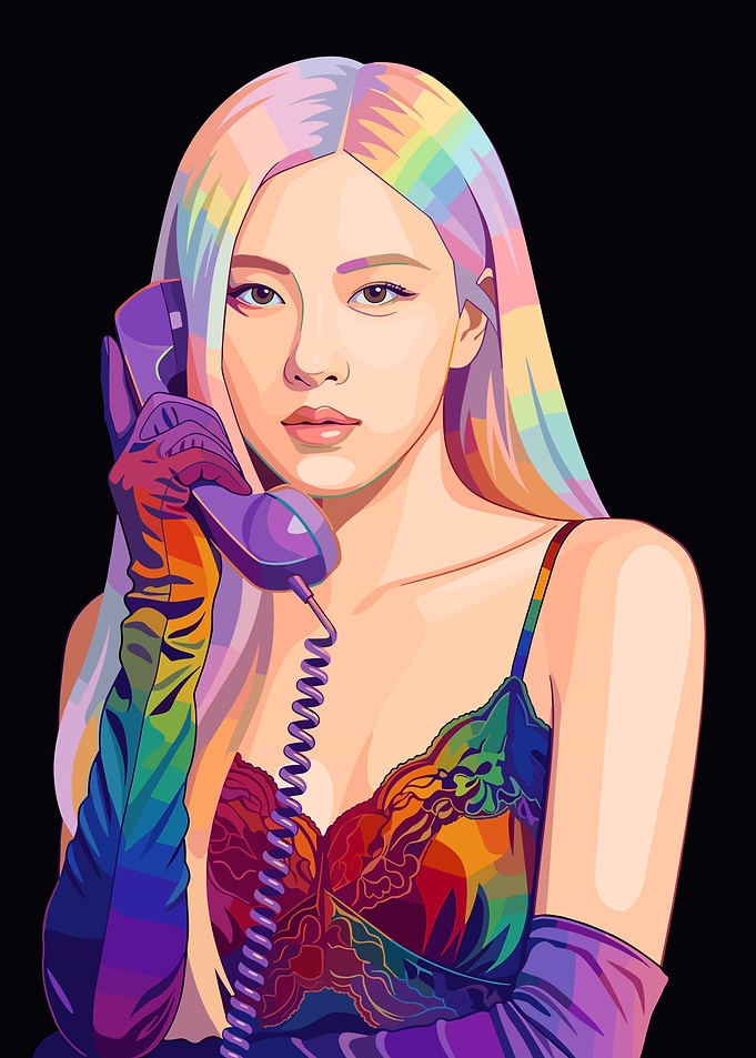 Pop Art Portrait of a Rose Blackpink with Rainbow Hair