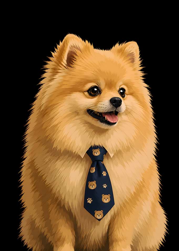 Pomeranian Dog Wearing a Tie