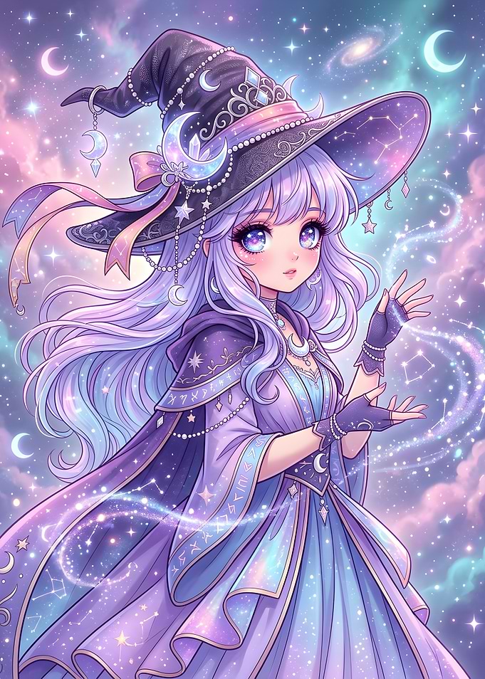 Anime Witch with Cosmic Hat