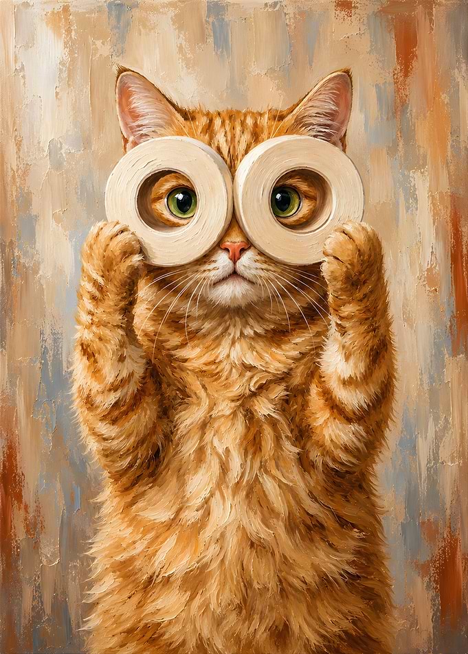 Orange Cat with Toilet Paper Glasses