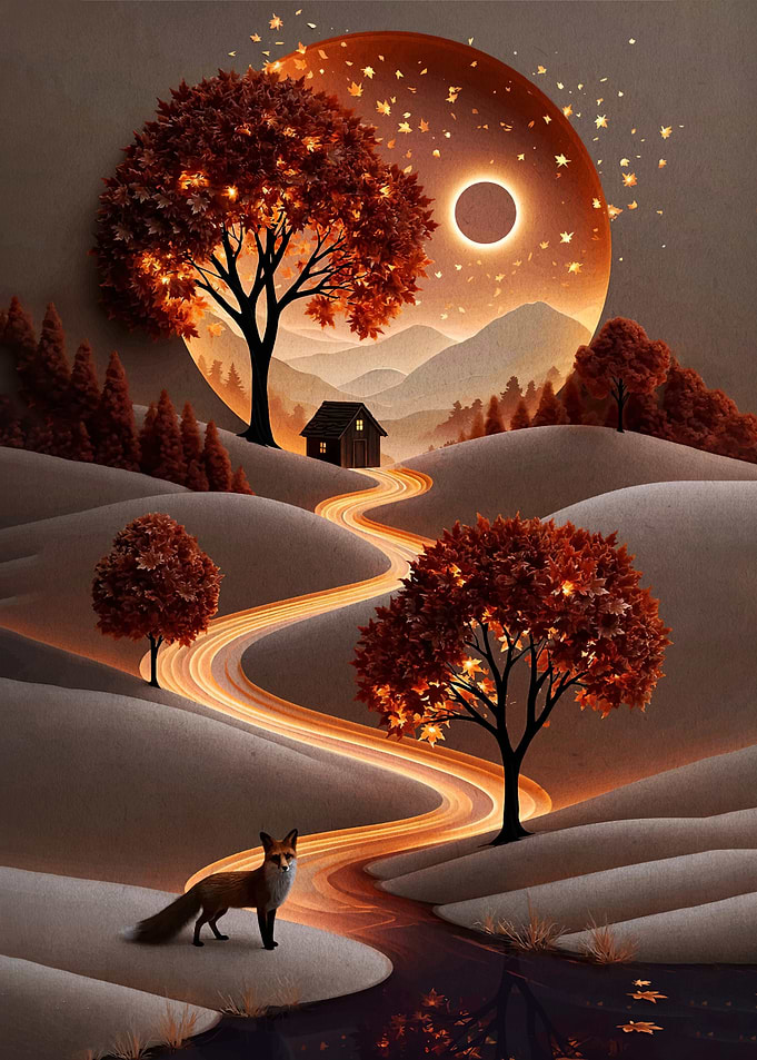 Enchanted Autumn Landscape with Fox