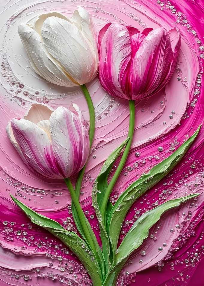 Pink and White Tulips with Glitter