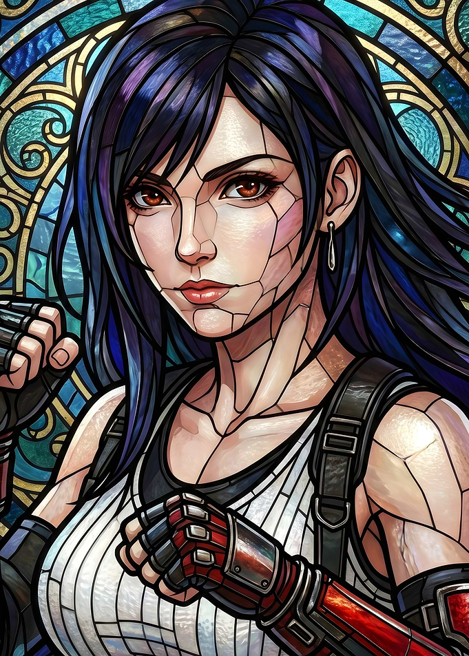 Final Fantasy VII Tifa Lockhart Stained Glass Art