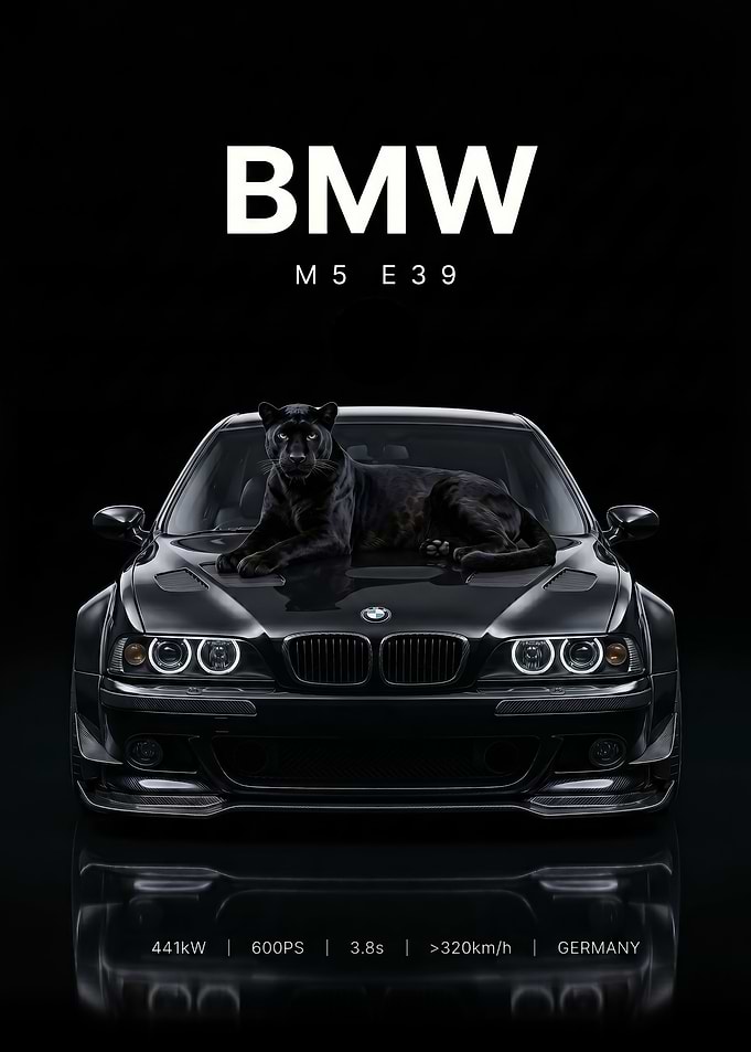 sleek black BMW M5 E39 with Black Panther