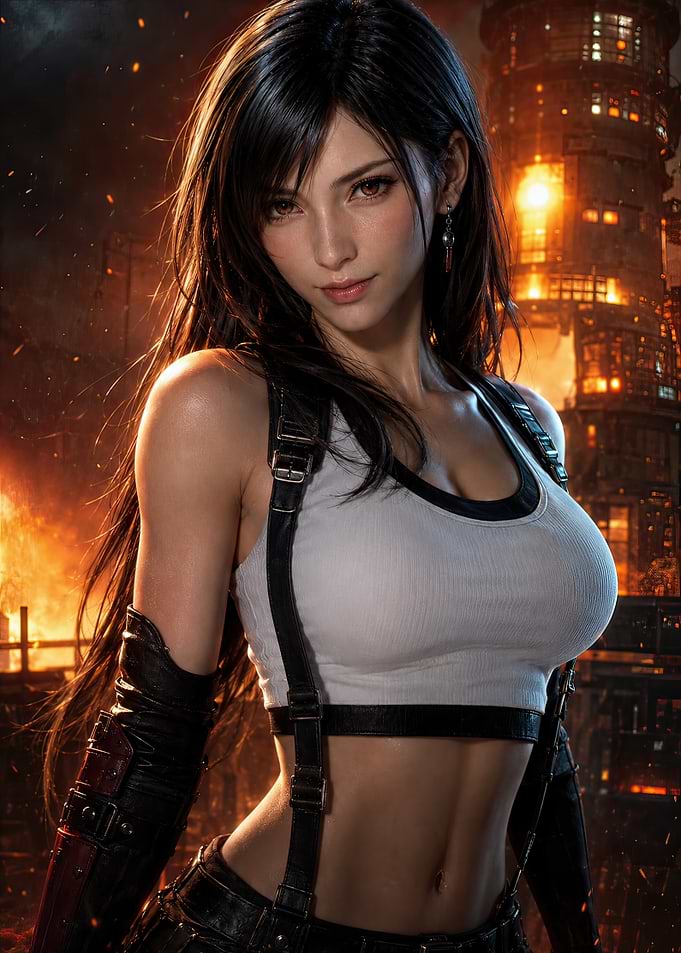Tifa Lockhart in a fiery city