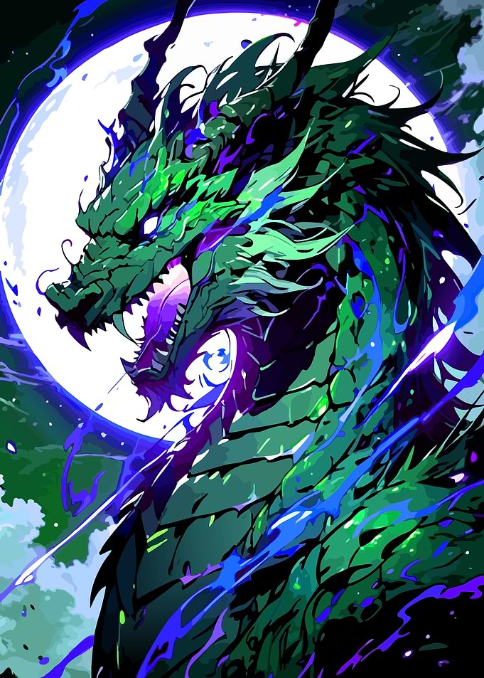 Green Dragon with Moon