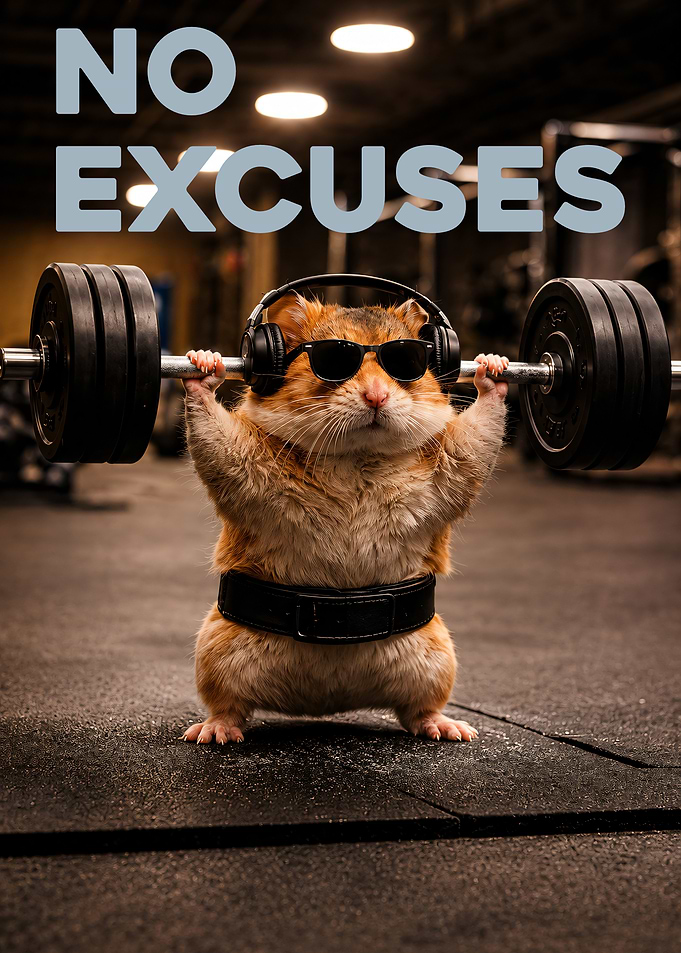 Hamster Lifting Weights with No Excuses