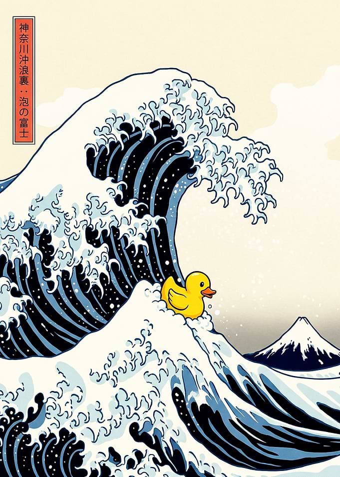 Rubber Duck on Great Wave