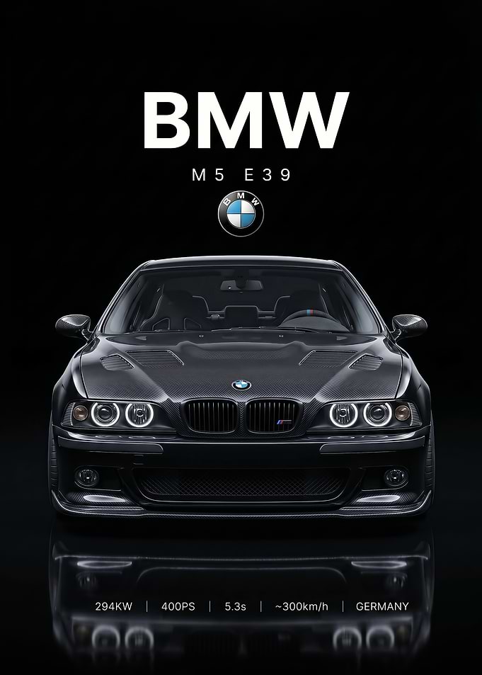 sleek iconic BMW M5 E39 Carbon Fiber car poster