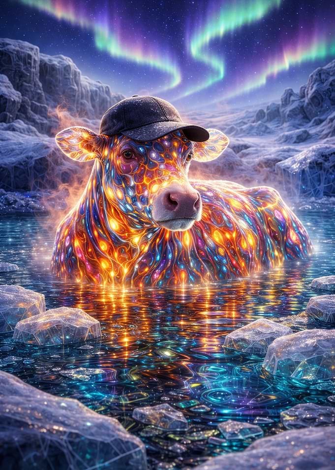 Cosmic Cow in Aurora Borealis