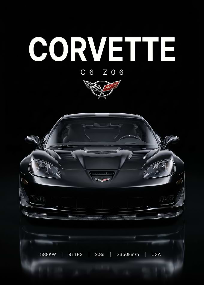 sleek Black Corvette C6 Z06 car poster