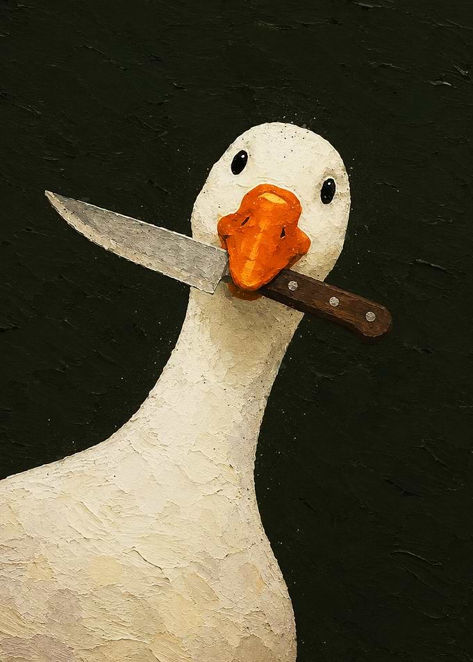 Goose holding a knife