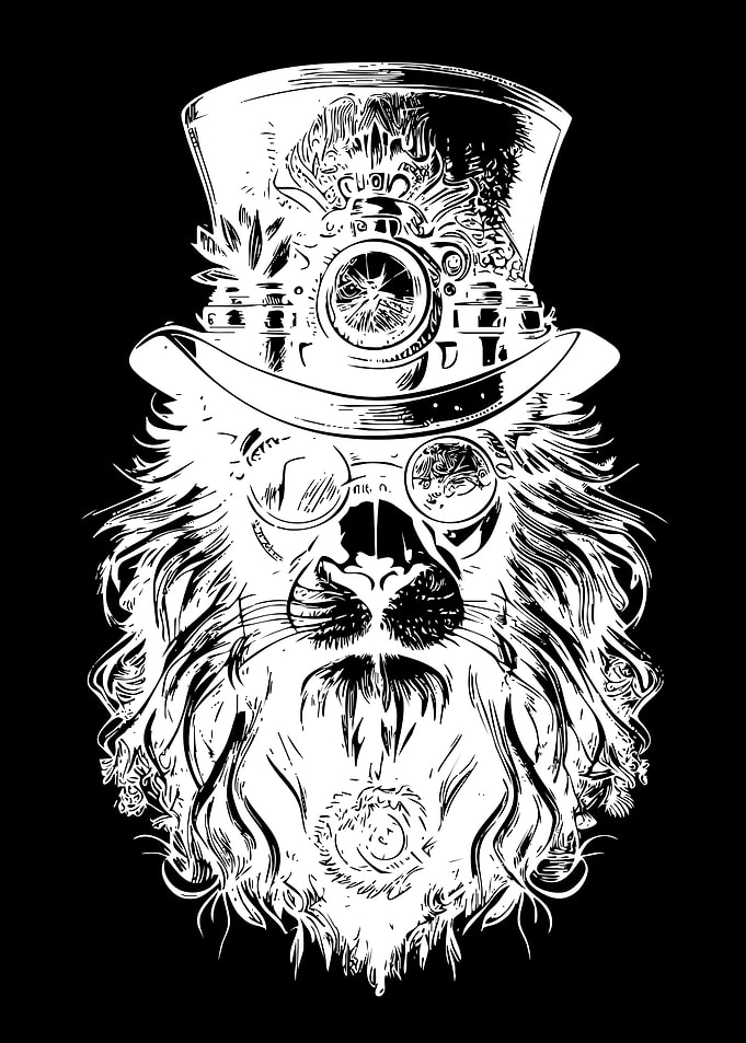 Steampunk Lion with Top Hat and Goggles