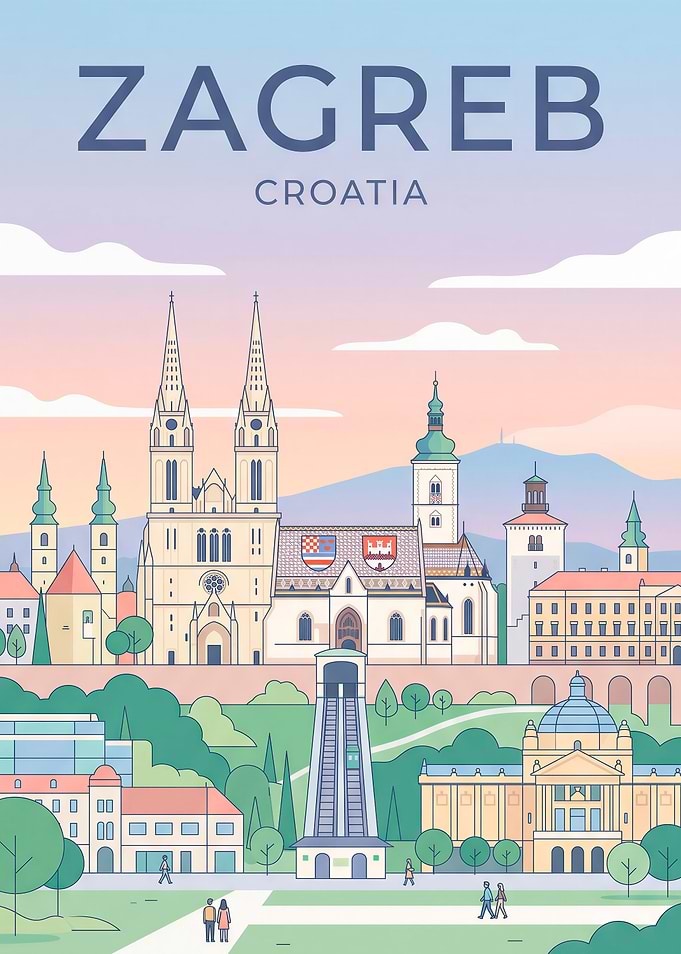 Zagreb, Croatia Skyline Illustration