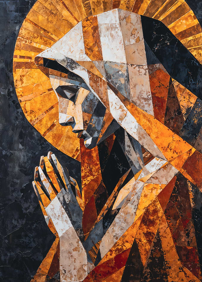 Geometric Mosaic Virgin Mary Painting