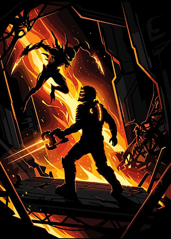 Isaac Clarke vs Necromorphs in Fire