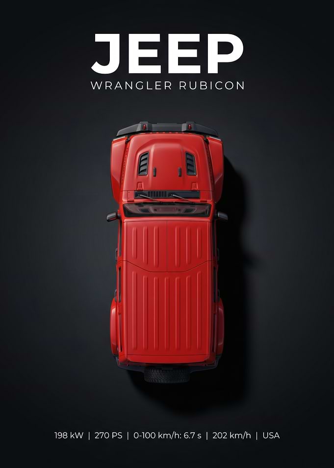 Red Jeep Wrangler Rubicon Top View