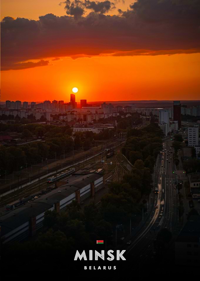 Minsk Belarus Sunset Cityscape