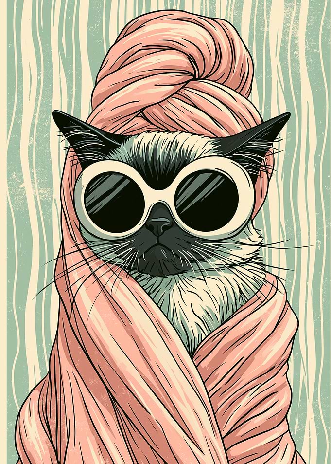 Siamese Cat Wearing Sunglasses and Scarf