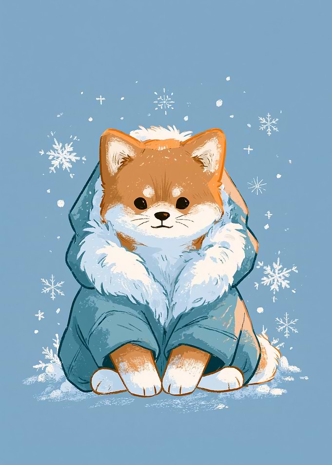 Cute Shiba Inu in Winter Coat