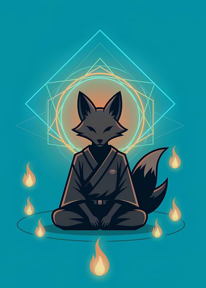 Meditating Fox Spirit with Fire