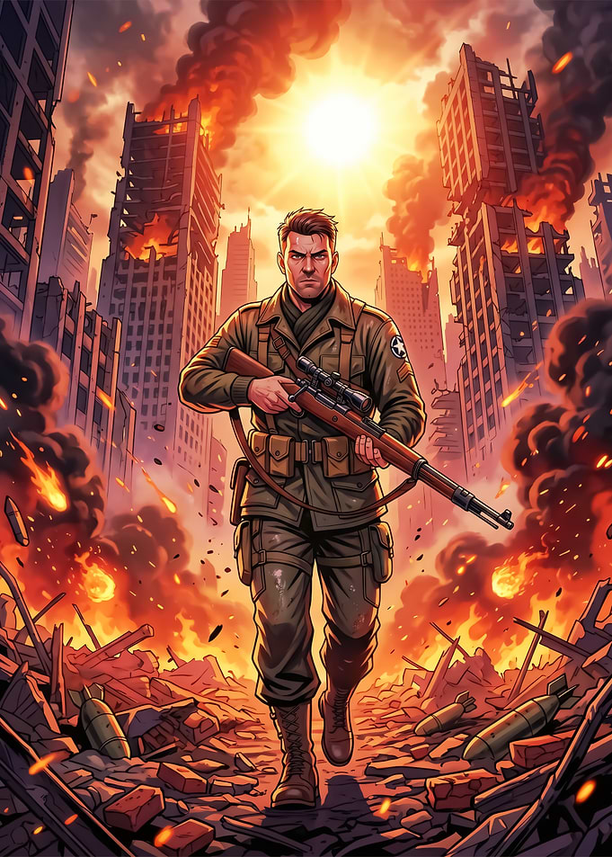 Soldier in a War-Torn City