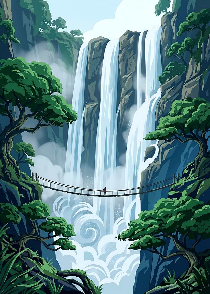 The Lone Hiker and Raging Canyon Cascade