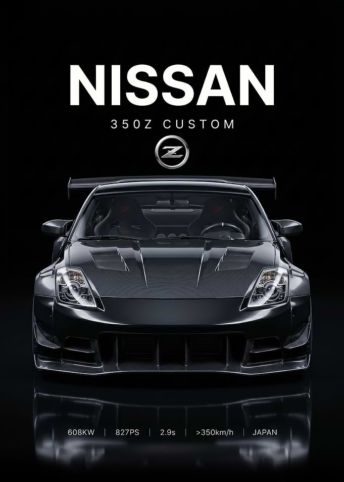 sleek black Nissan 350Z Custom Car poster