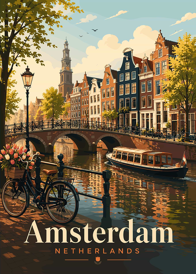 Amsterdam Netherlands Travel Poster