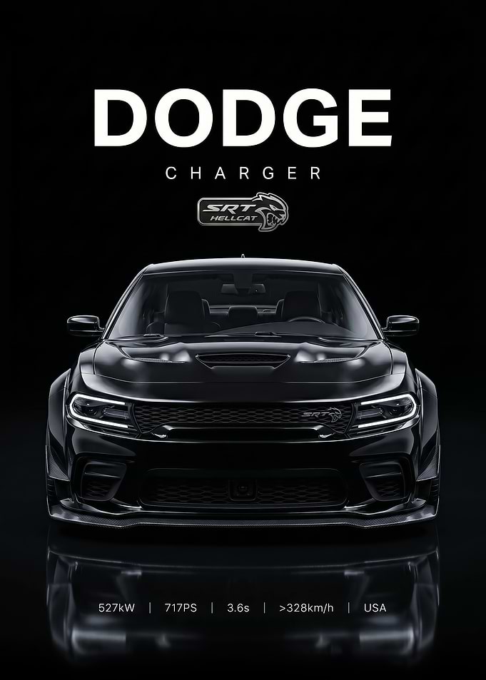 sleek black Dodge Charger SRT Hellcat car poster