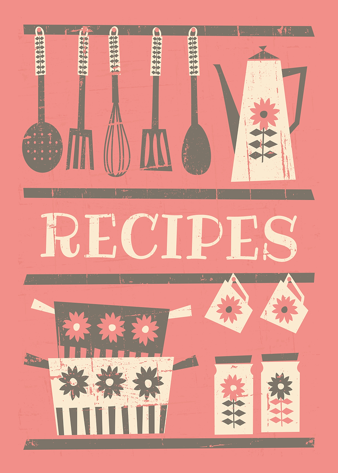 Retro Kitchen Utensils and Recipes Sign