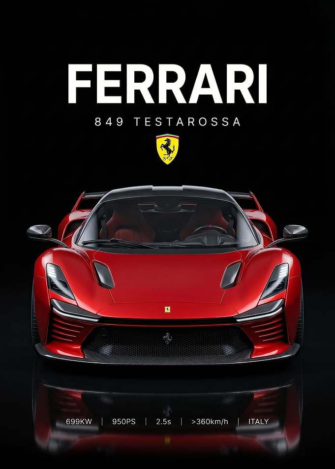 sleek front view Ferrari 849 Testarossa car poster