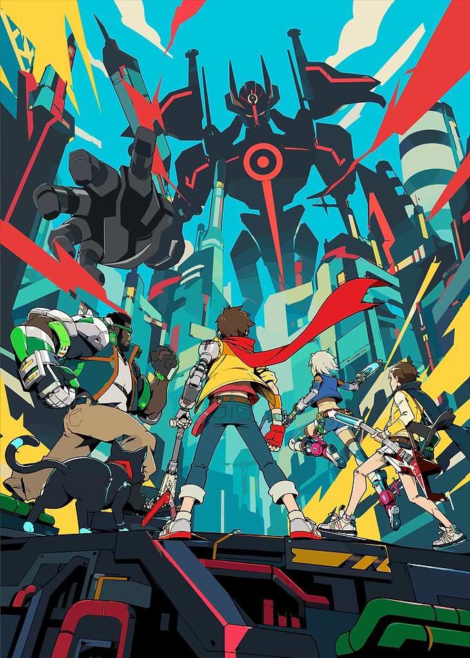 Hi-Fi Rush characters facing a giant robot