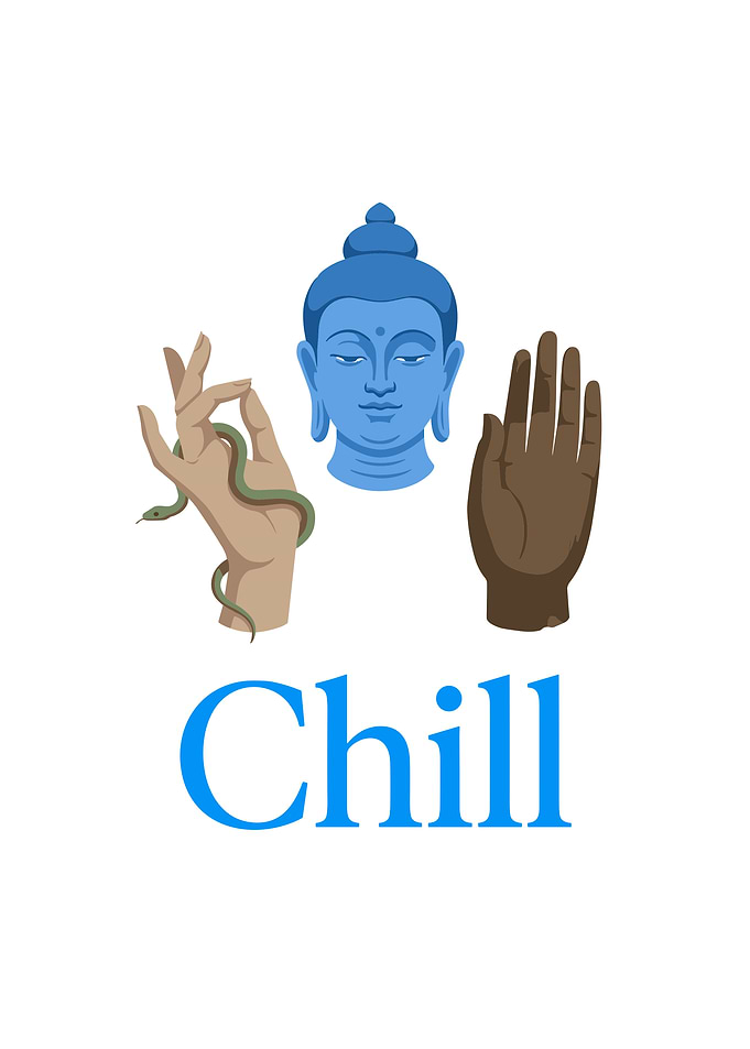 Buddha, Hands, and Snake with Text
