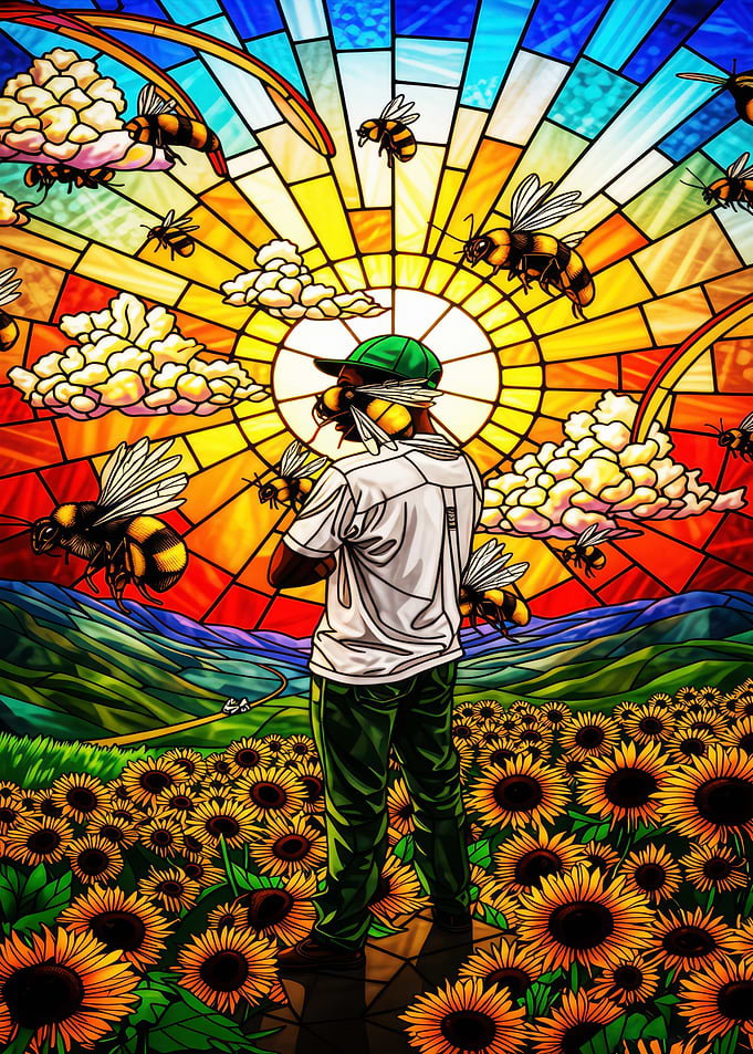 Stained Glass Sunflowers and Bees Tyler the creator