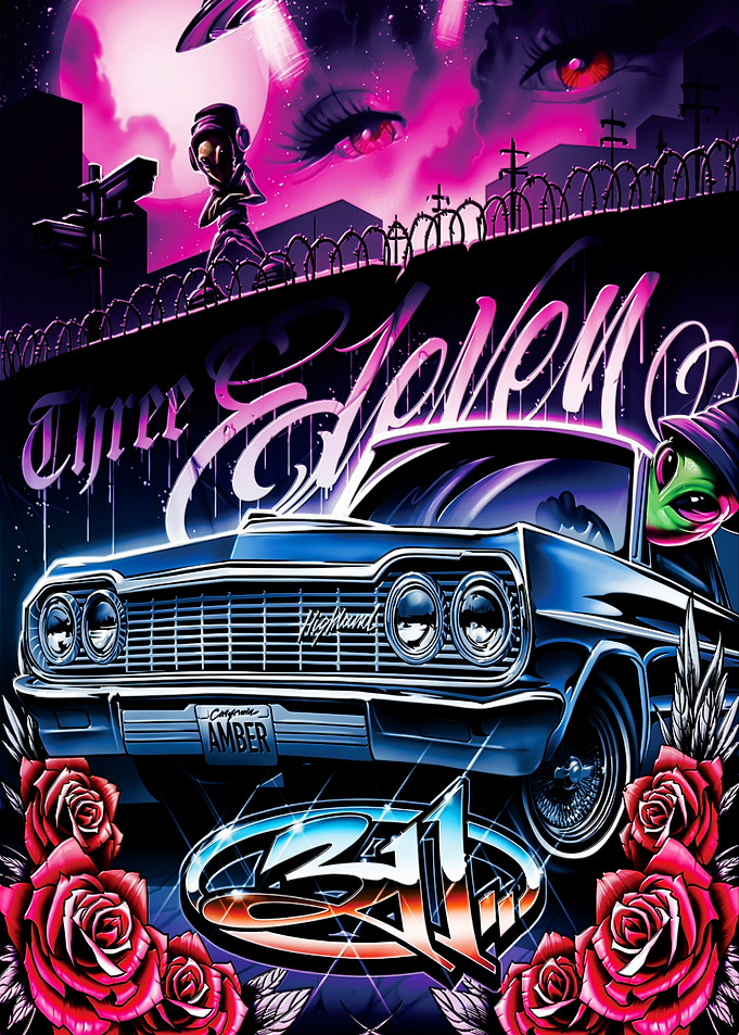 Lowrider Car with Alien and Roses