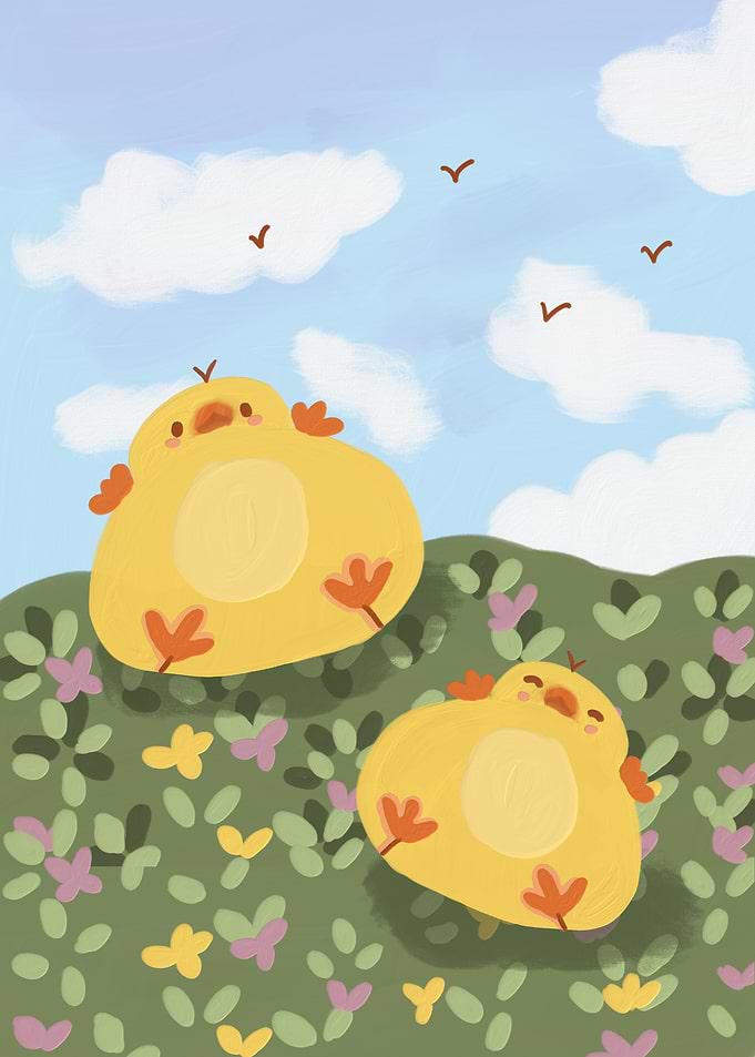 Cute Chicks in a Meadow
