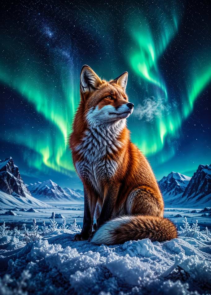 Fox Under Aurora Borealis