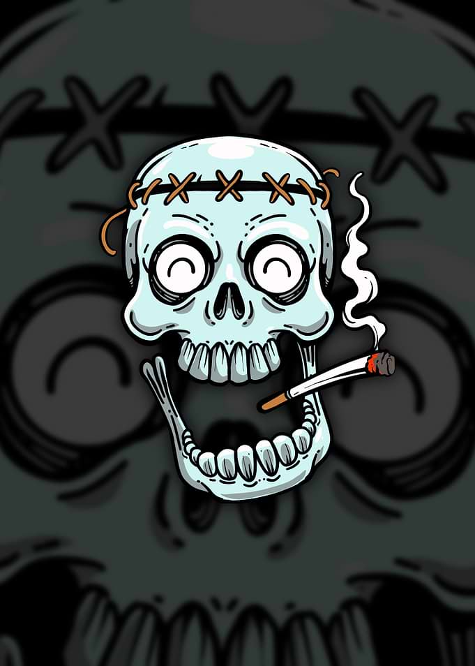 Cartoon Skull Smoking a Joint