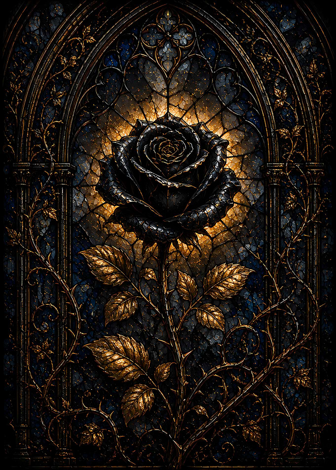 Gothic Black Rose Stained Glass