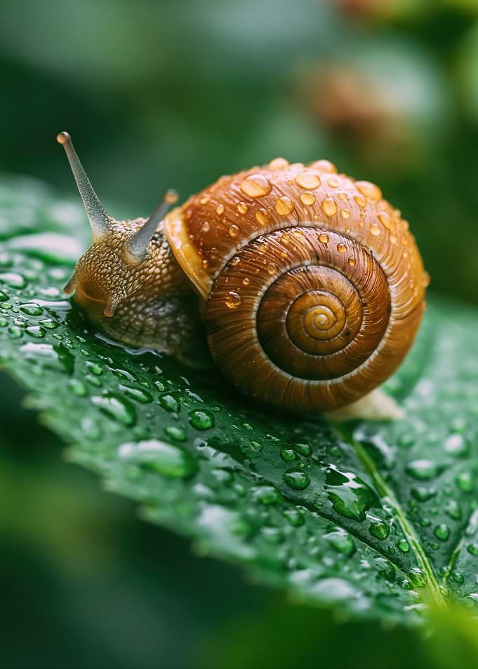 Snail on a Wet Leaf
